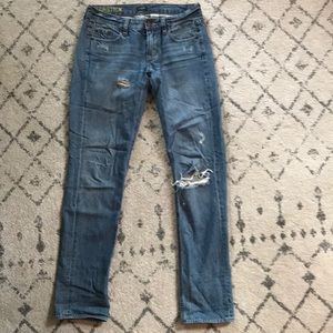 Straight leg, mildly distressed jeans